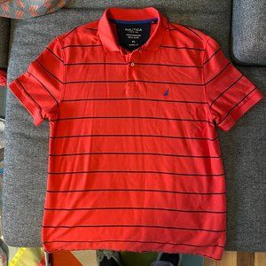 Men's XL Nautica Polo Orange w/ Navy Stripes